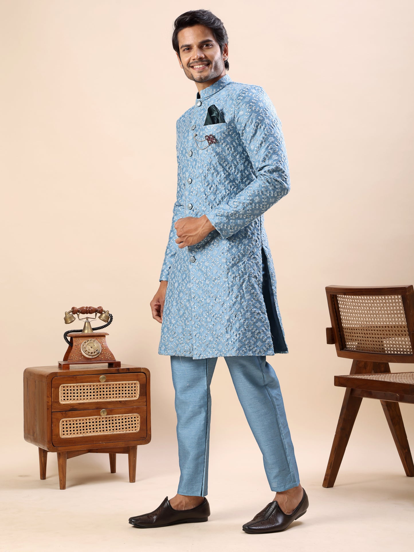 Traditional Embroidered Indo Westren Kurta Set For Men