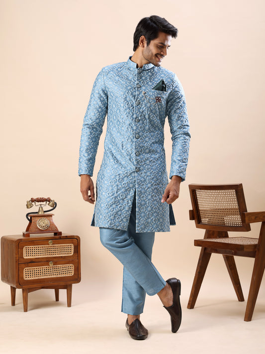Traditional Embroidered Indo Westren Kurta Set For Men