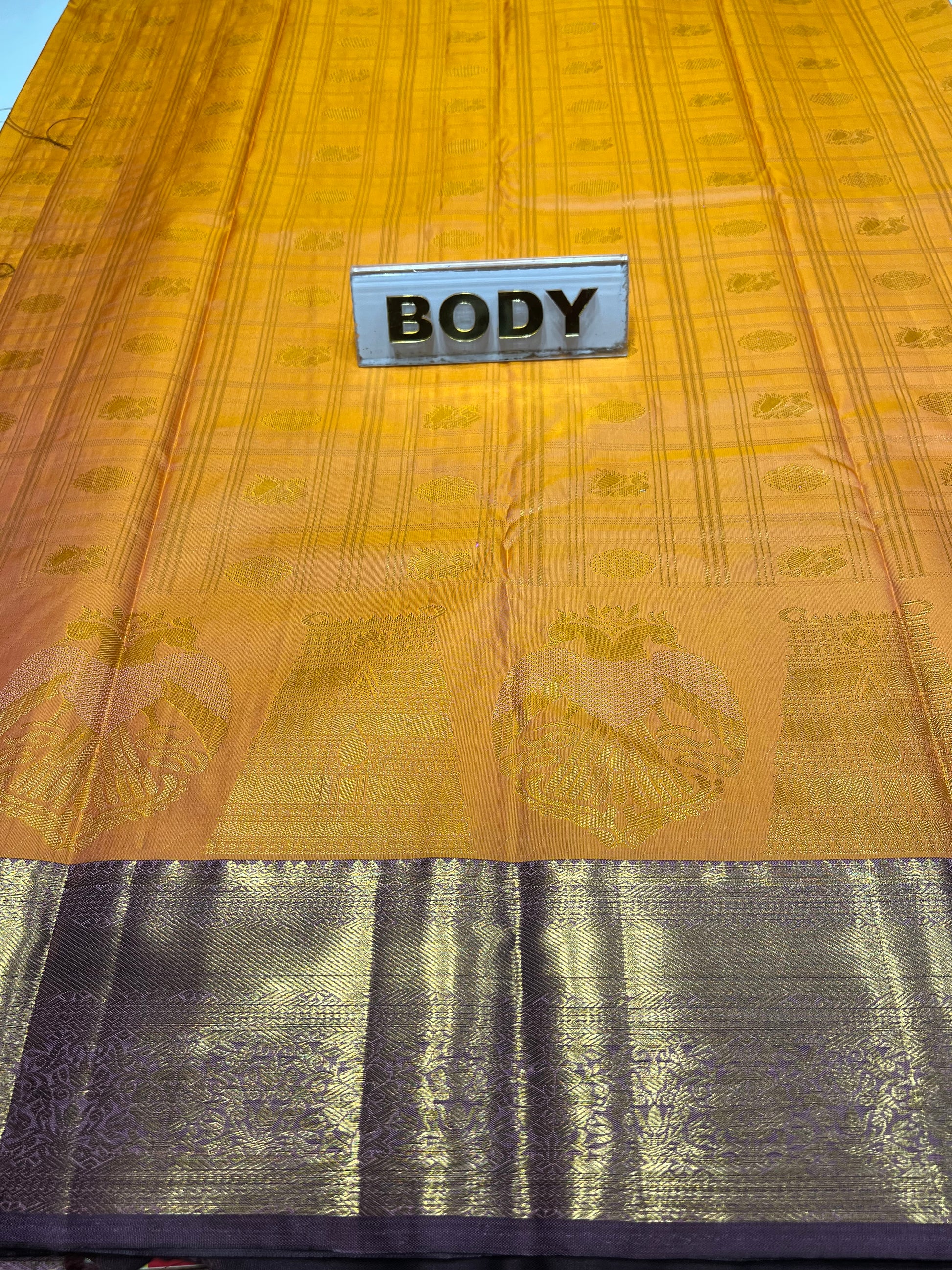 Textured surface with 'BODY' label on a yellow and gray patterned background
