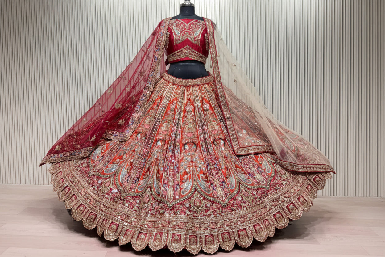 Latest Semi Stitched Bridal Lehenga Choli With Dupatta.