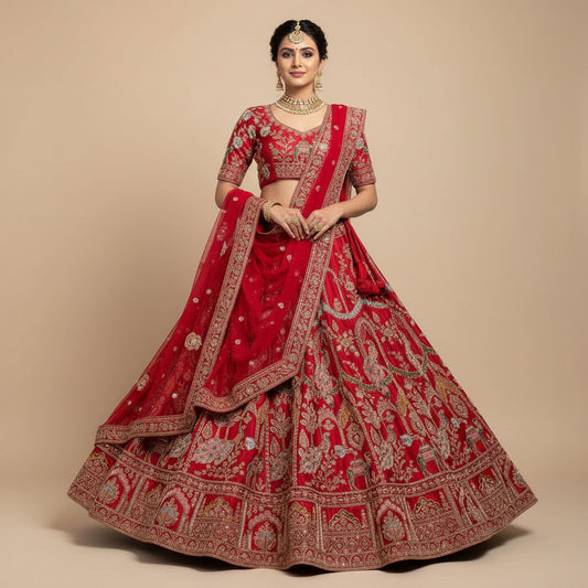 Latest Semi Stitched Bridal Lehenga Choli With Dupatta.