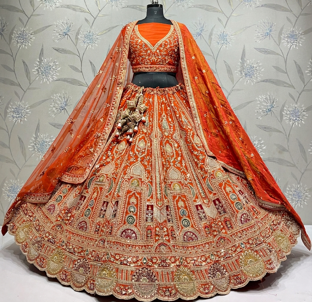 Latest Semi Stitched Bridal Lehenga Choli With Dupatta.