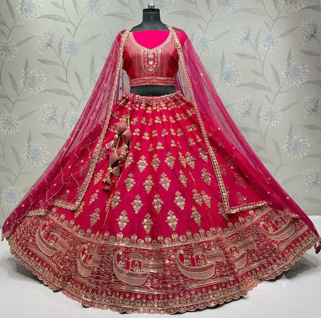 Latest Semi Stitched Bridal Lehenga Choli With Dupatta.