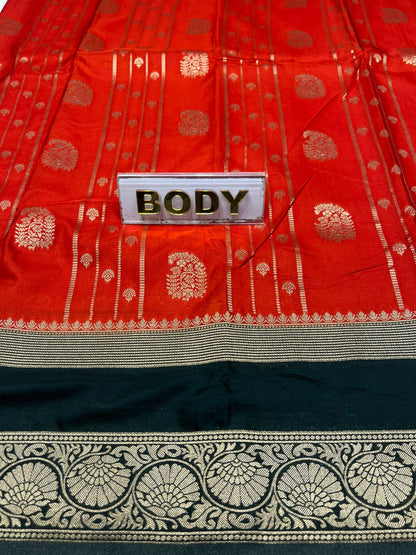 Red and black patterned fabric with a label labeled 'BODY'.