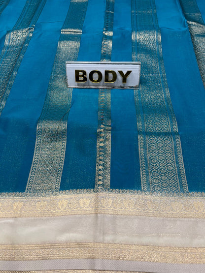 Blue fabric with gold patterns and a label labeled 'BODY' on a gray background