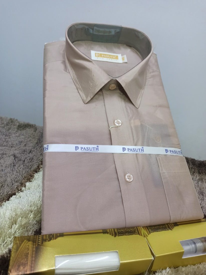 Dothi Design Art Silk Dothi Set Shirt,Dothi,Kerchief &Belt- 3 In 1 ( Small Border ...