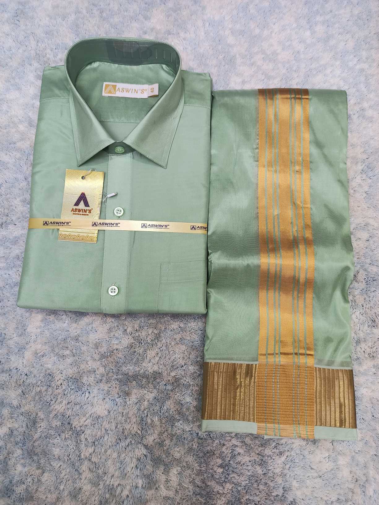 Dothi Design Art Silk Dothi Set - 3 In 1 ( BIg Border) – Sudarshansarees