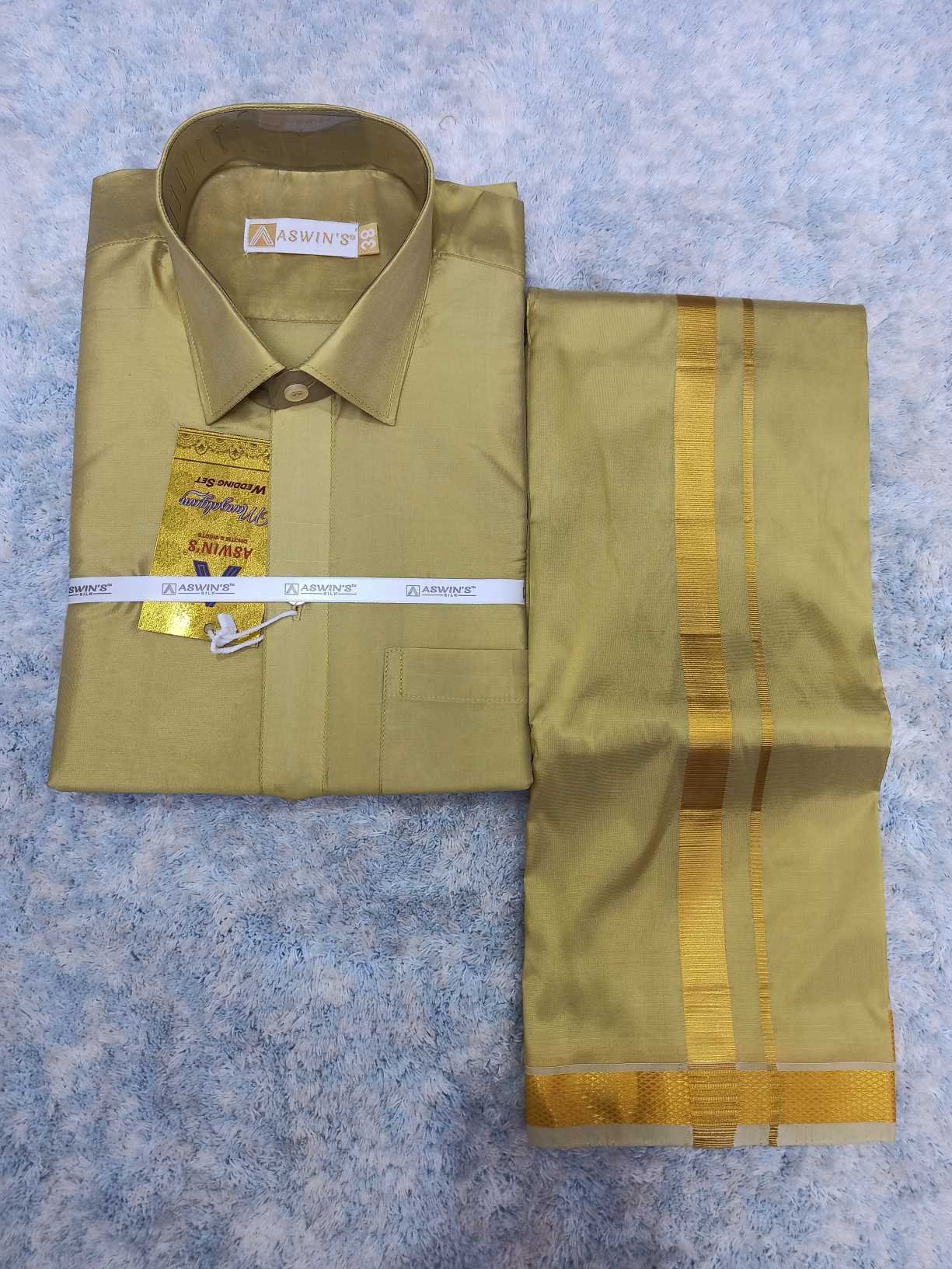 Dothi Design Art Silk Dothi Set - 3 In 1 ( Small Border) – Sudarshansarees