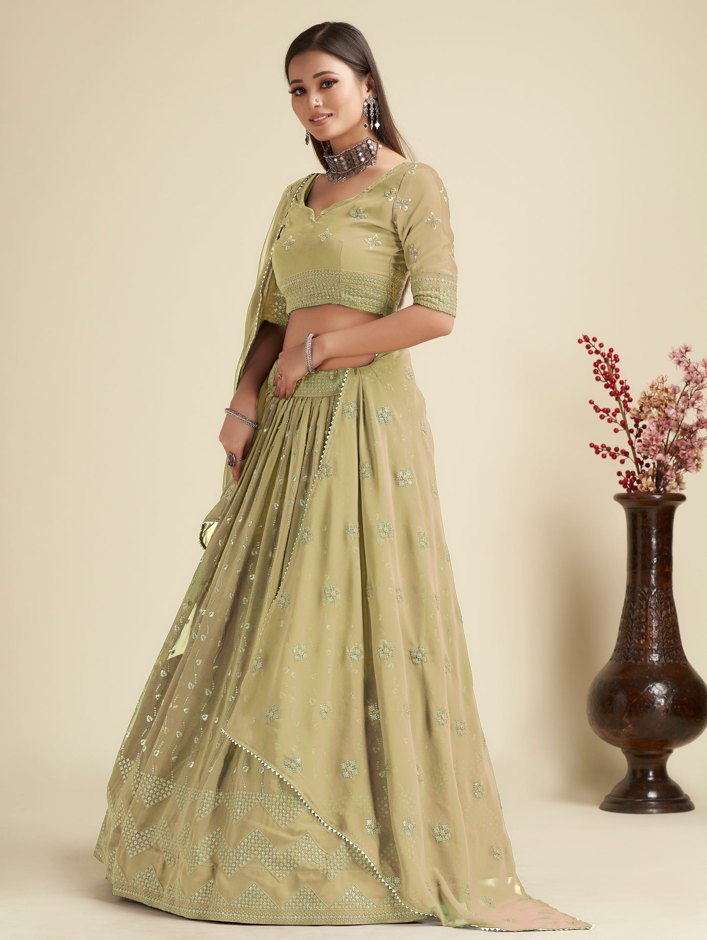 New Semi Stitiched Georgette Lehenga Choli