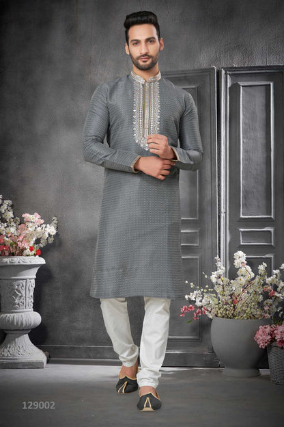 Traditional Wear Cotton Kurta Pajama With Emroidery Work