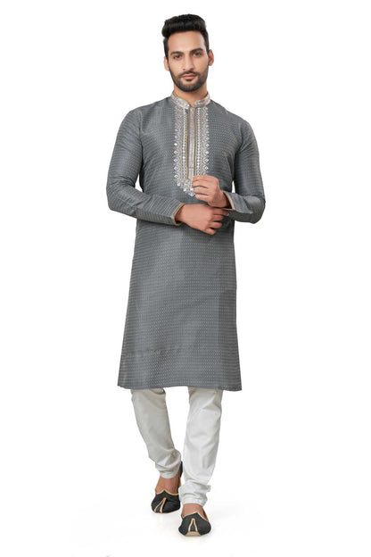 Traditional Wear Cotton Kurta Pajama With Emroidery Work