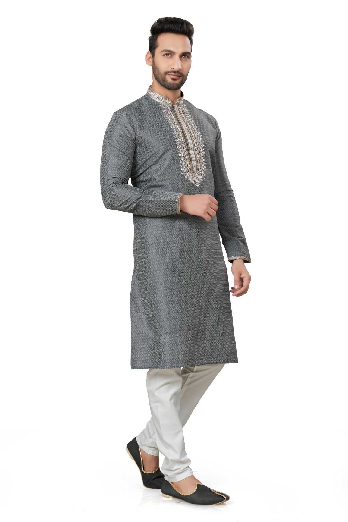 Traditional Wear Cotton Kurta Pajama With Emroidery Work