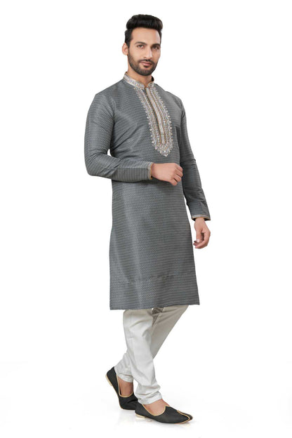 Traditional Wear Cotton Kurta Pajama With Emroidery Work