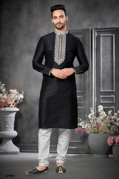 Traditional Wear Cotton Kurta Pajama With Emroidery Work