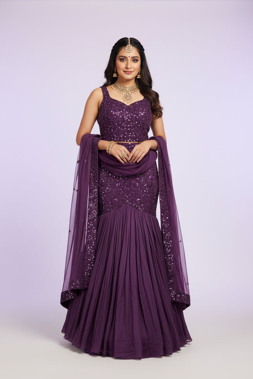 Party Wear Ready To Wear  Fish Cut Lehenga