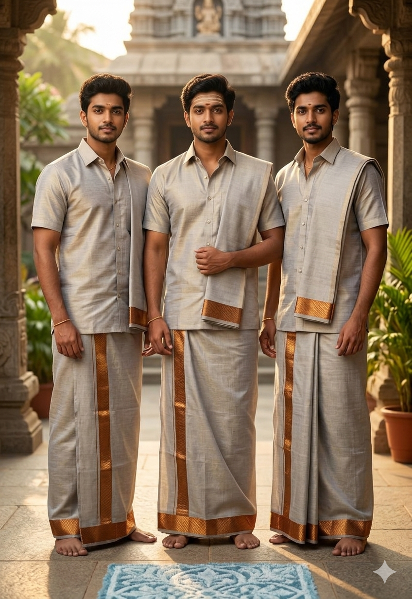 Tissue Cotton Dothi Set - Shirt,Dothi 2 In 1 Set