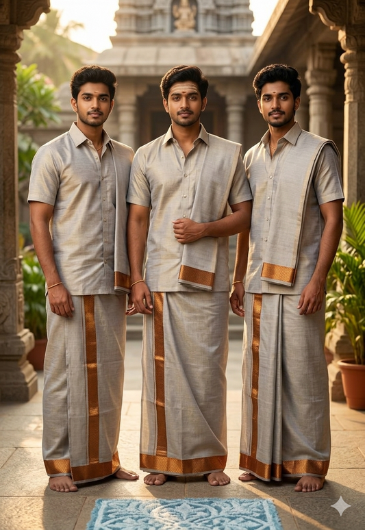Tissue Cotton Dothi Set - Shirt,Dothi 2 In 1 Set