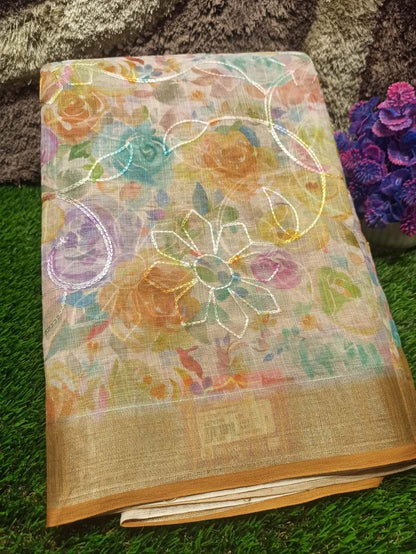 Pure Linen Silk Saree.