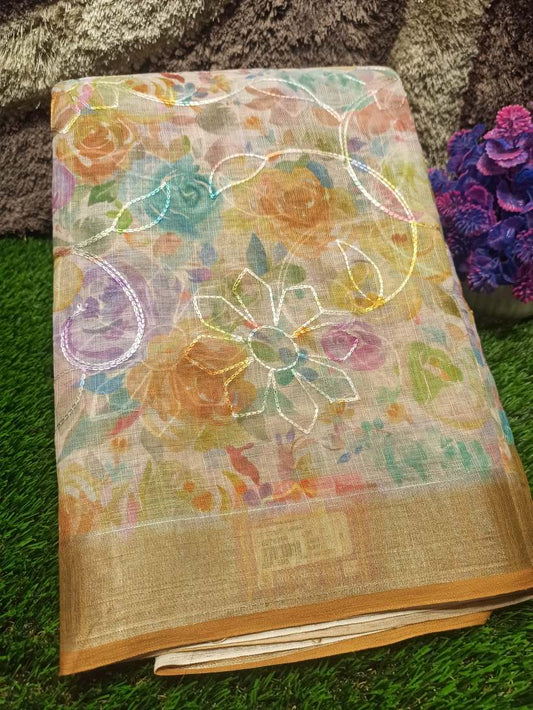 Pure Linen Silk Saree.