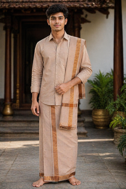 Tissue Cotton Dothi Set - Shirt,Dothi 2 In 1 Set