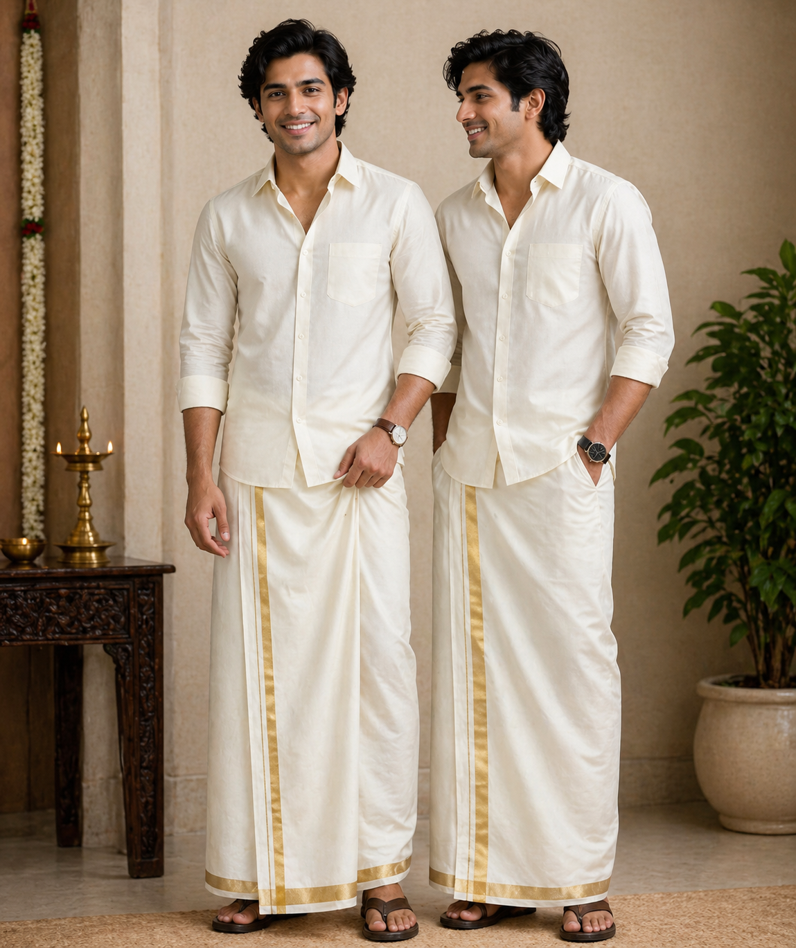 Pure Cotton Dothi Set - Shirt,Dothi,Kerchief & Belt- 3 In 1 Set