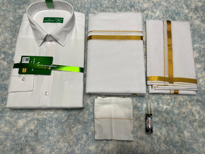 Pure Cotton Dothi Set - Shirt,Dothi,Kerchief & Belt- 3 In 1 Set