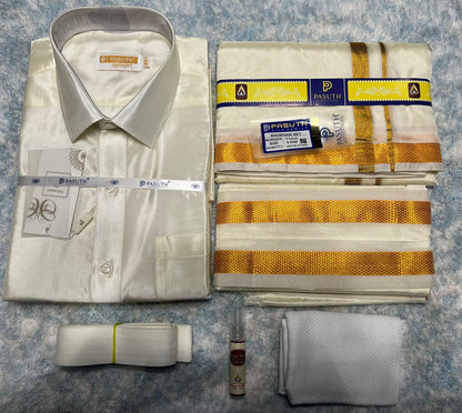 Semi Silk Dothi Set - Shirt,Dothi,Kerchief & Belt- 3 In 1 Set