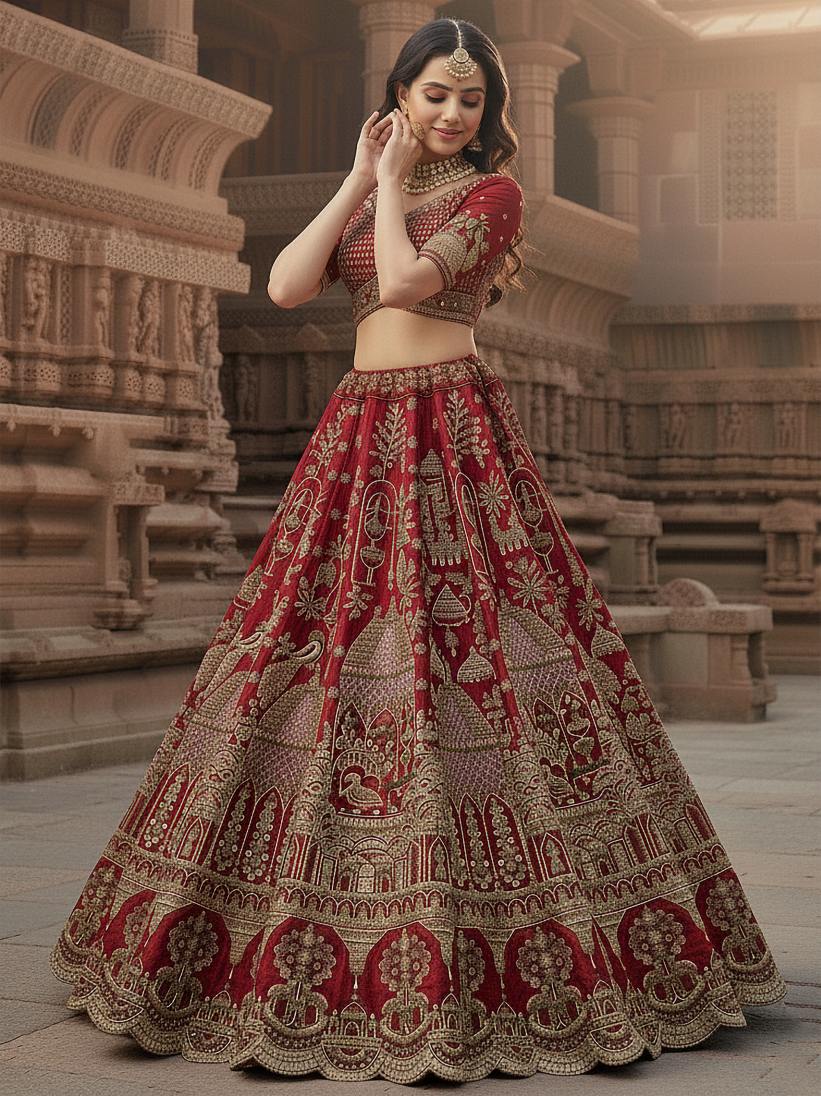 Latest Semi Stitched Bridal Lehenga Choli With Dupatta.