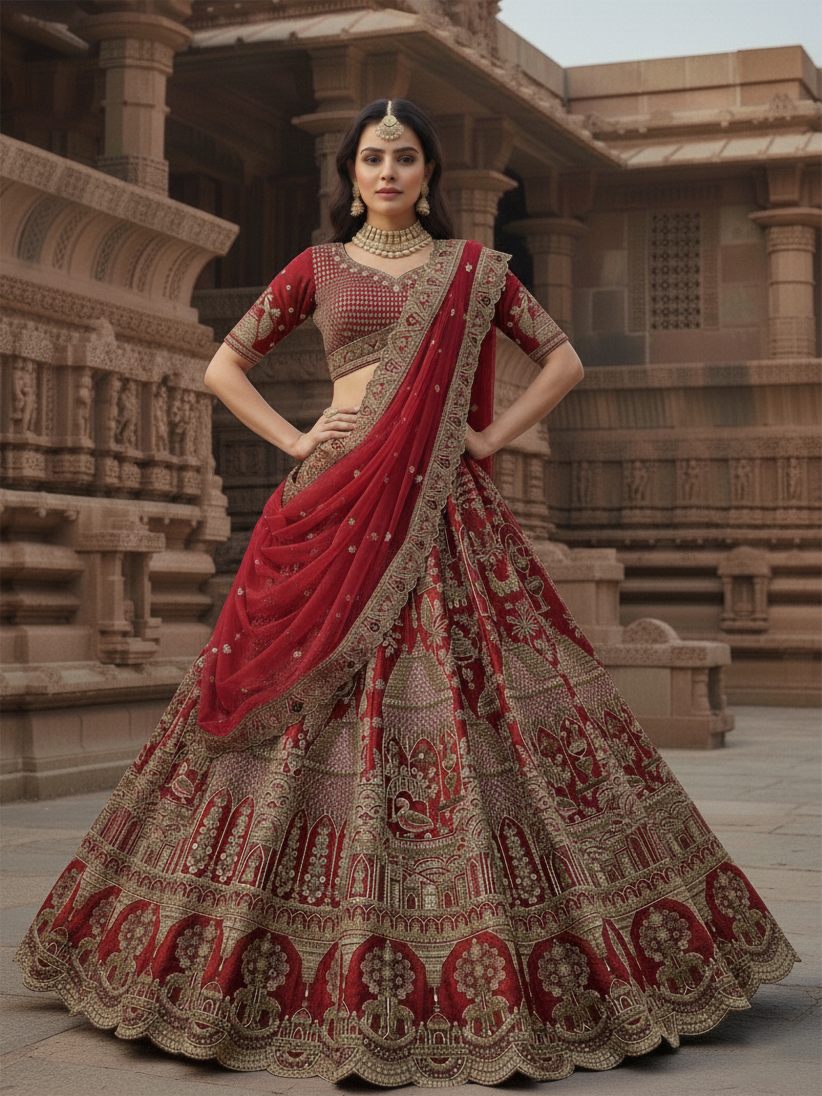 Latest Semi Stitched Bridal Lehenga Choli With Dupatta.