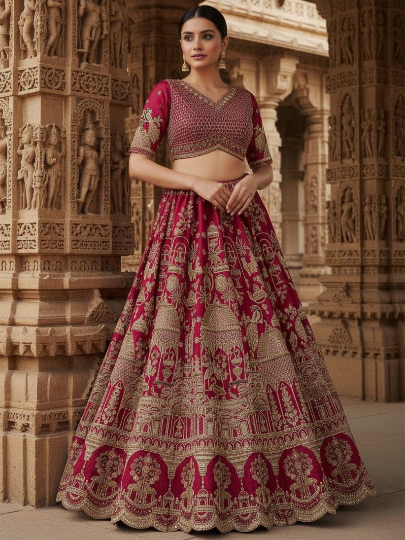Latest Semi Stitched Bridal Lehenga Choli With Dupatta.