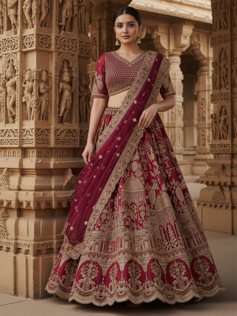 Latest Semi Stitched Bridal Lehenga Choli With Dupatta.
