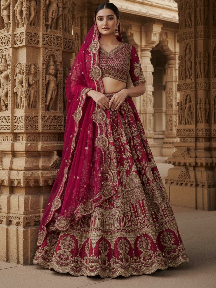 Latest Semi Stitched Bridal Lehenga Choli With Dupatta.