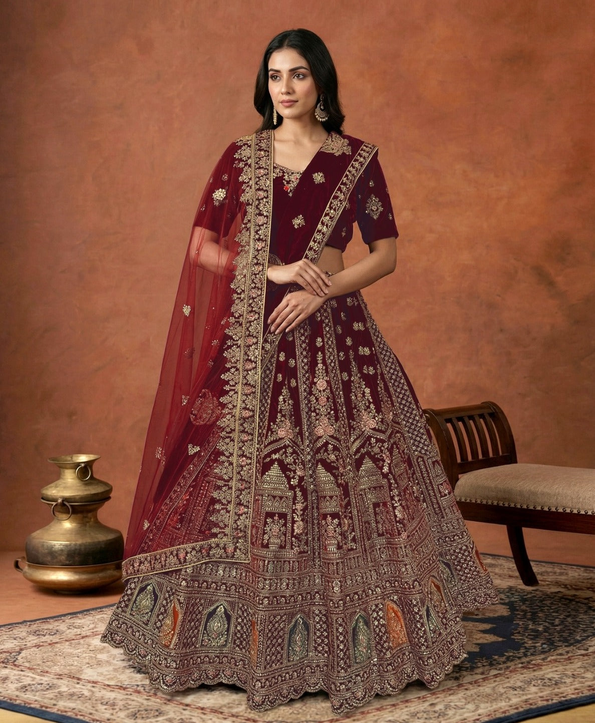 Latest Semi Stitched Velvet Lehenga Choli With Dupatta.