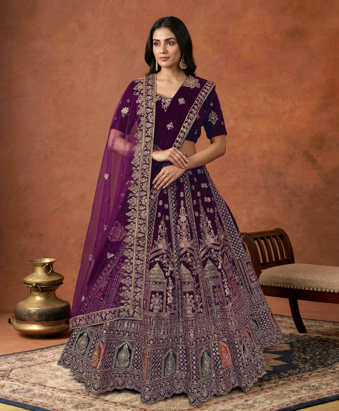 Latest Semi Stitched Velvet Lehenga Choli With Dupatta.