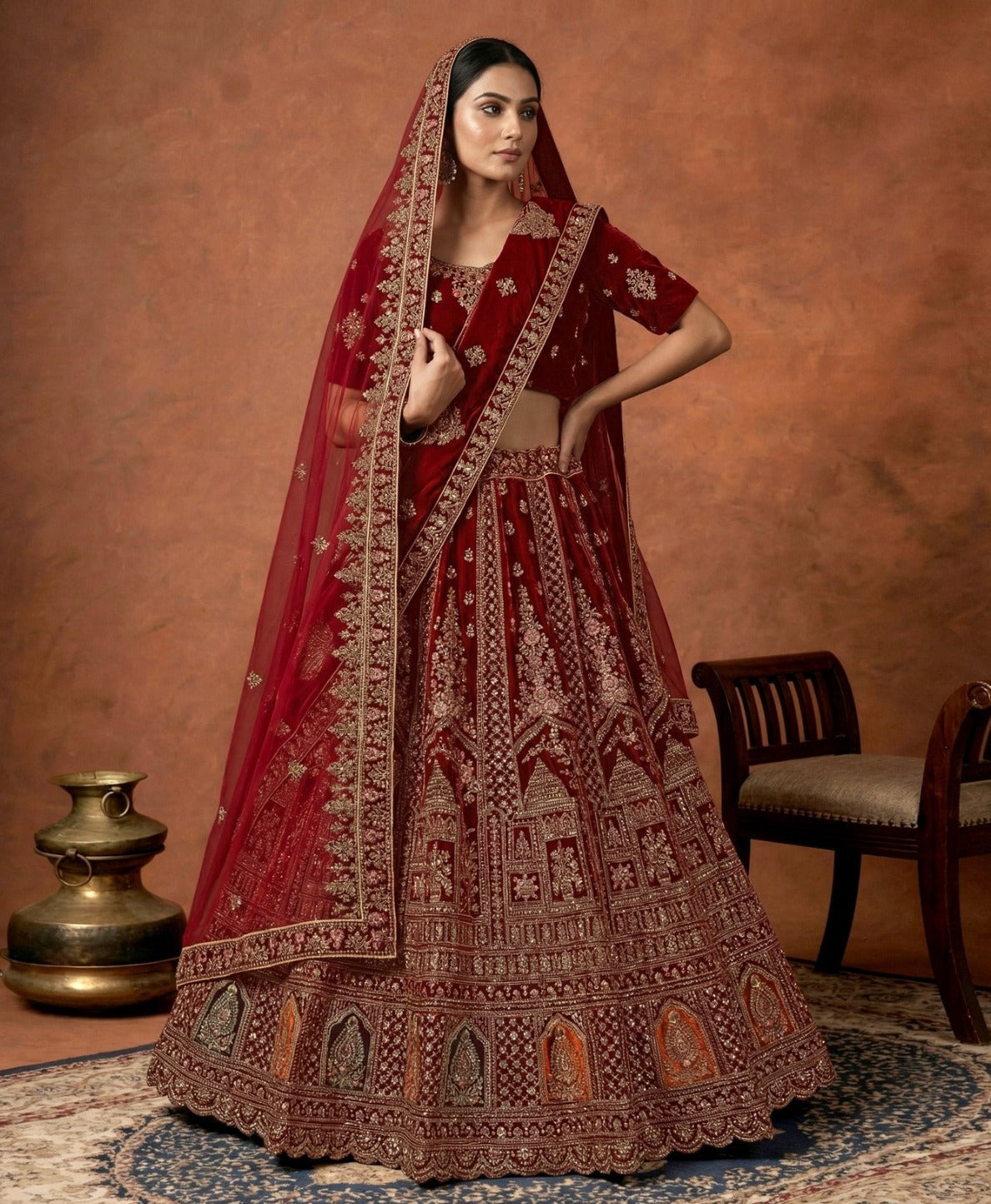 Latest Semi Stitched Velvet Lehenga Choli With Dupatta.