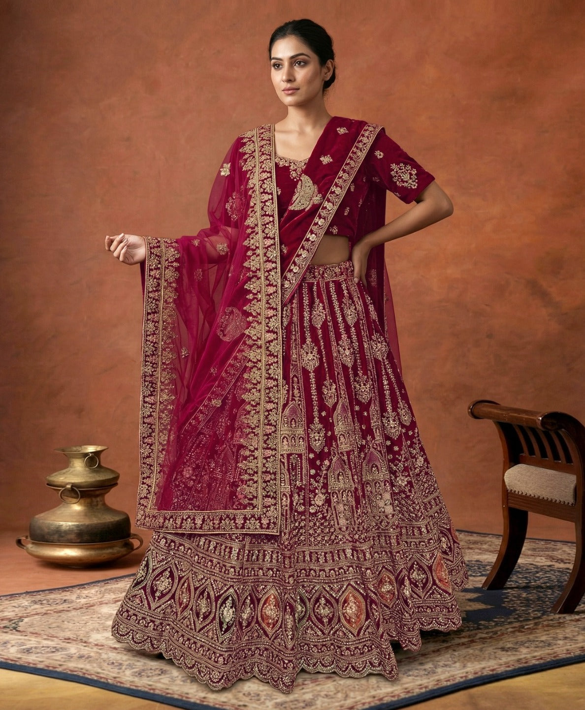 Latest Semi Stitched Velvet Lehenga Choli With Dupatta.