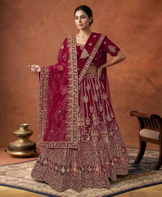 Latest Semi Stitched Velvet Lehenga Choli With Dupatta.