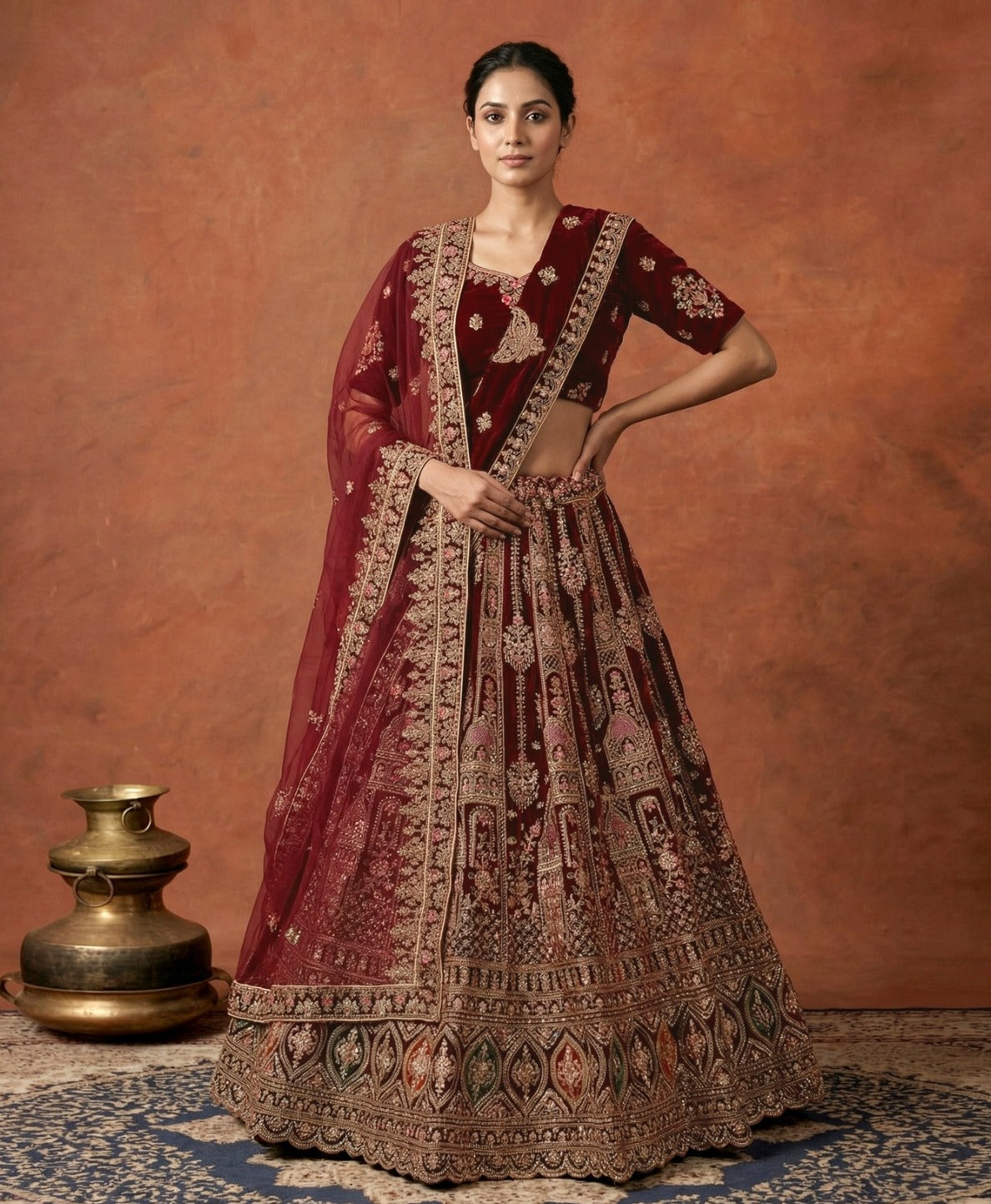 Latest Semi Stitched Velvet Lehenga Choli With Dupatta.