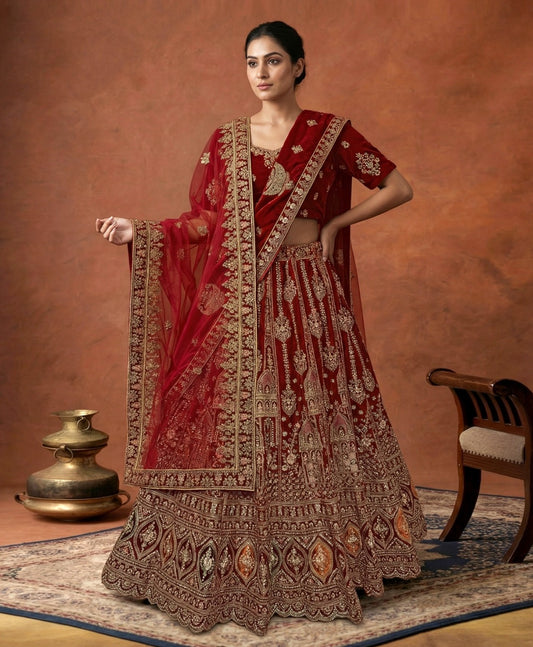 Latest Semi Stitched Velvet Lehenga Choli With Dupatta.