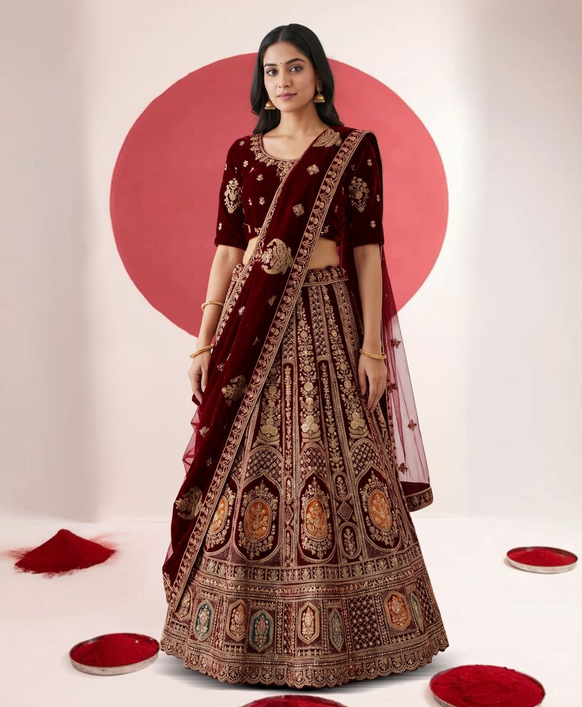 Latest Semi Stitched Velvet Lehenga Choli With Dupatta.