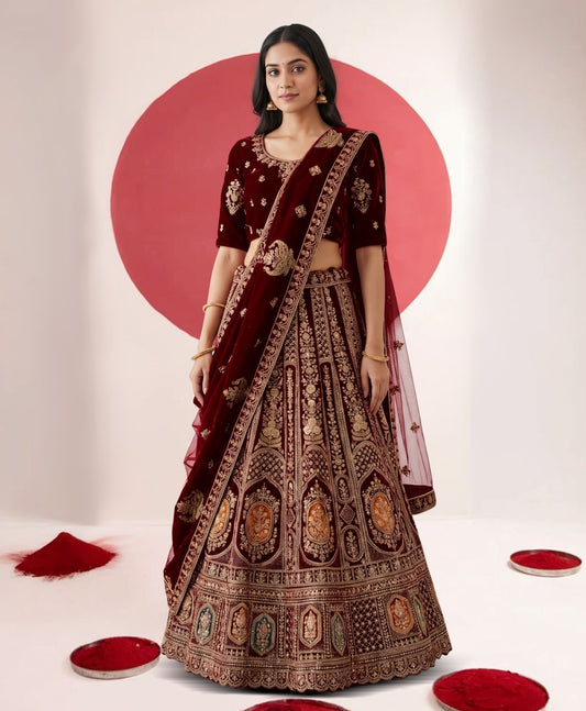 Latest Semi Stitched Velvet Lehenga Choli With Dupatta.