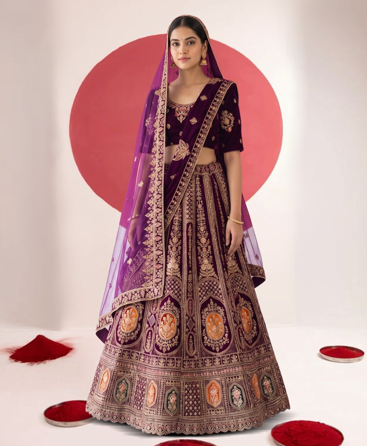 Latest Semi Stitched Velvet Lehenga Choli With Dupatta.