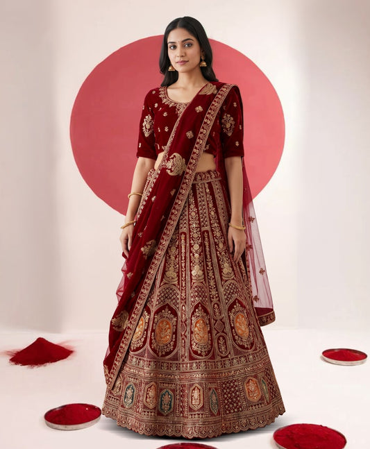 Latest Semi Stitched Velvet Lehenga Choli With Dupatta.