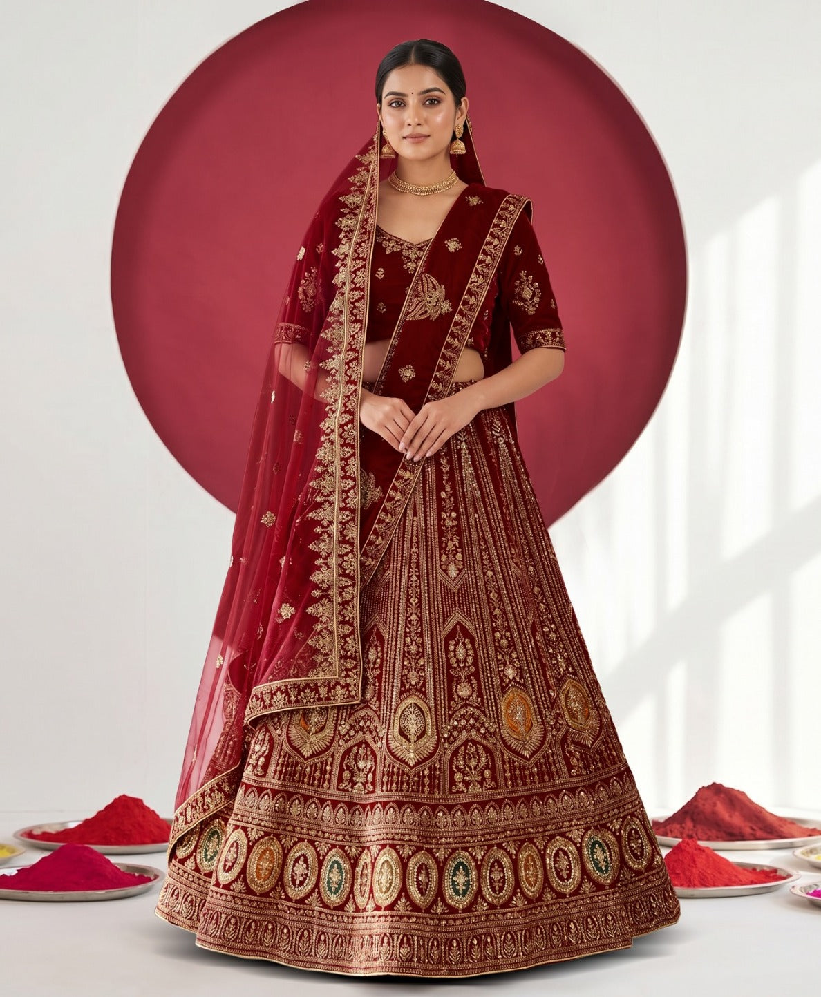 Latest Semi Stitched Velvet Lehenga Choli With Dupatta.