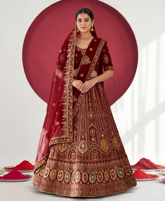 Latest Semi Stitched Velvet Lehenga Choli With Dupatta.