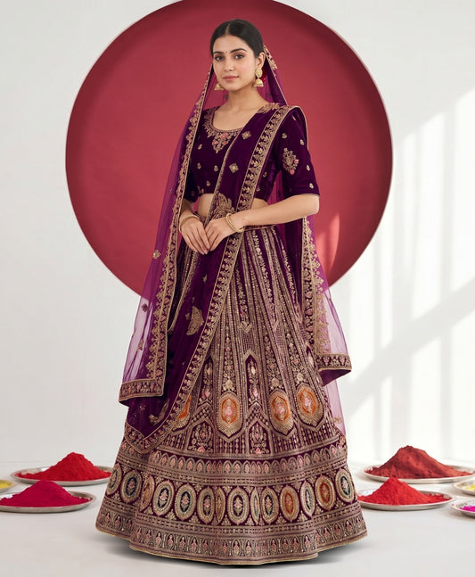 Latest Semi Stitched Velvet Lehenga Choli With Dupatta.
