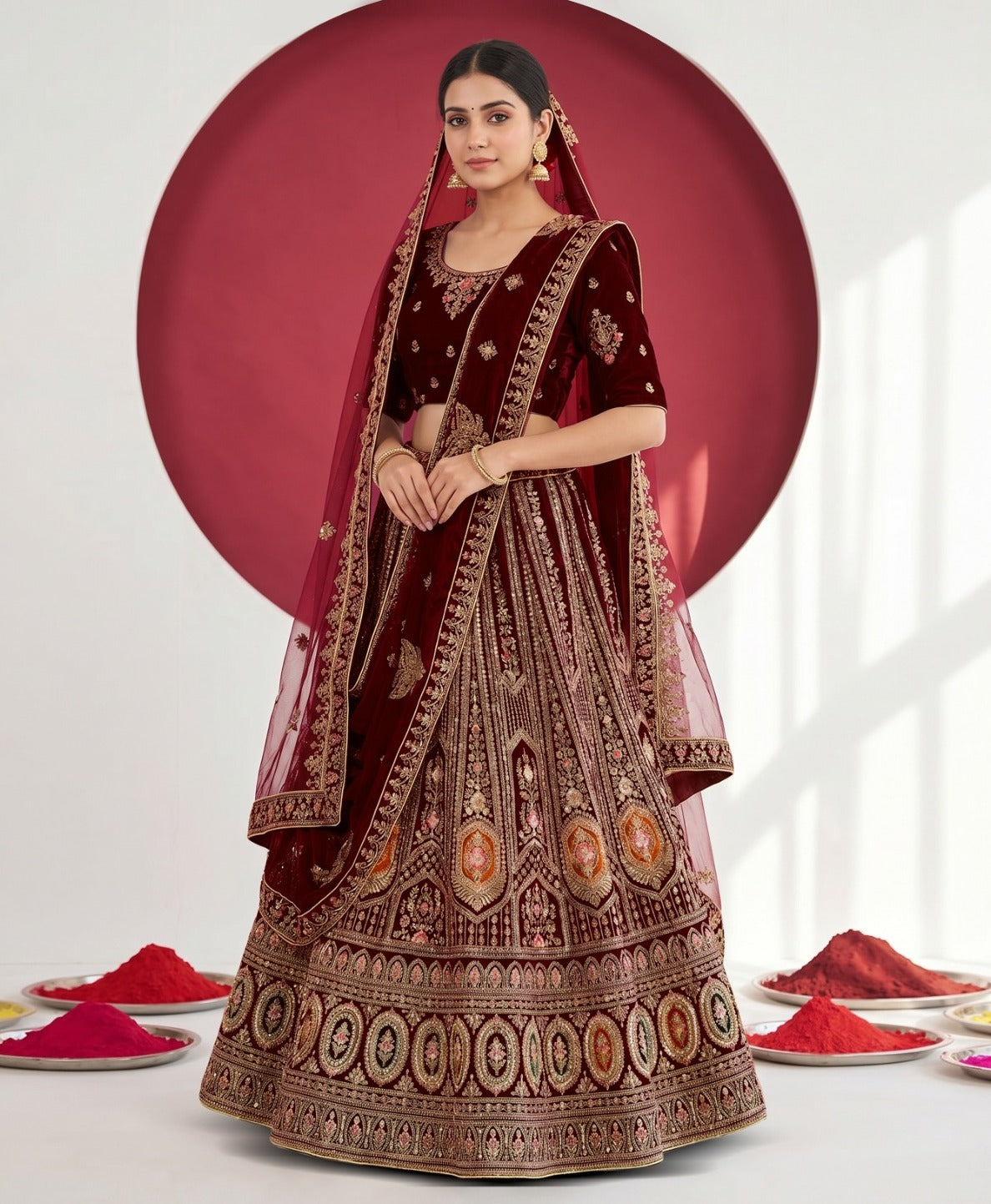 Latest Semi Stitched Velvet Lehenga Choli With Dupatta.