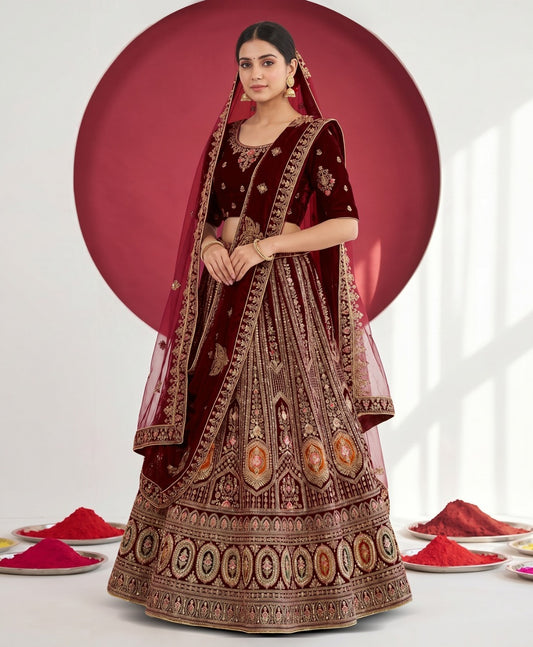 Latest Semi Stitched Velvet Lehenga Choli With Dupatta.