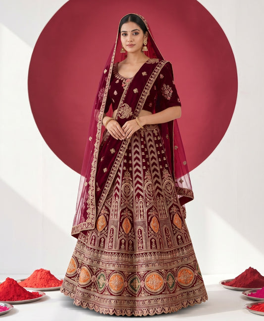 Latest Semi Stitched Velvet Lehenga Choli With Dupatta.