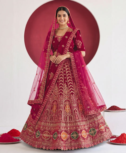Latest Semi Stitched Velvet Lehenga Choli With Dupatta.